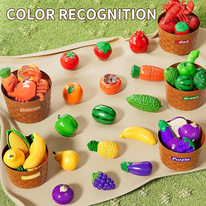 NIPLOOOW Play Food Set for Kids, Toddler Learning Toys, Cutting Food Toy Color Sorting Set, Pretend Food Play Kitchen Accessories for Kids, Birthday Gifts for 3-8 Years old Boys Girls Educational Toys - Image 5
