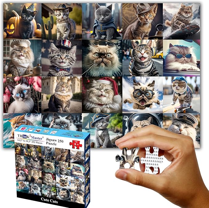 Think2Master Cute Cats 250 Pieces Jigsaw Puzzle Featuring heartwarming Kittens and Cats. Fun Puzzle for Adults & Teens. Great Gift. Size: 14.2” X 19.3” by Think2Master