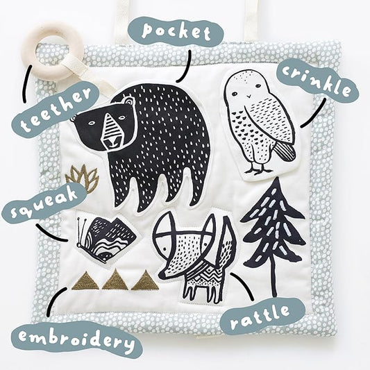 Wee Gallery Woodland Activity Pad Organic Baby Play Mat with Sensory Toys, High Contrast Newborn Essentials Soft Tummy Time Mat for Babies 0-12 Months, Visual and Motor Skill Development Toy