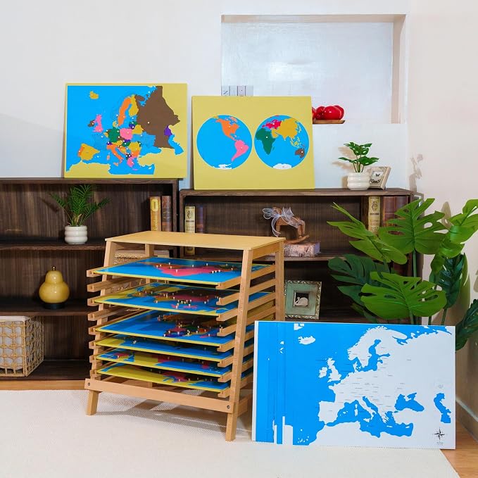 Premium Montessori Wooden Map Puzzle Set 23”, 8 Large Geography Puzzles: World, USA, Canada, Europe, Asia, Africa, North & South America with Control Cards, Kids Gift, Homeschool Learning Materials - Image 4