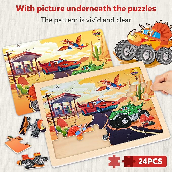 SYNARRY Large Wooden Monster Truck Puzzles for Kids Ages 4-6, Kids Gifts - Image 3