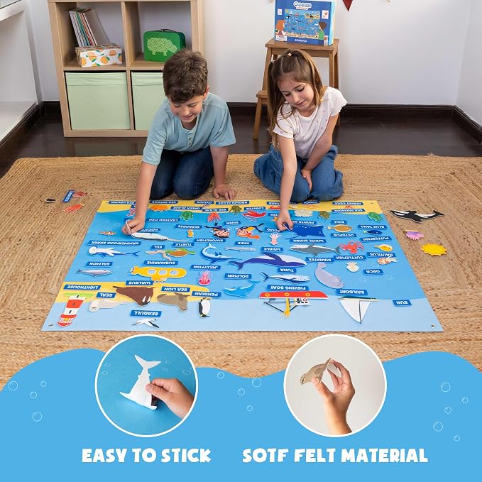 BONNYCO Felt Board for Toddlers with 107 Sea Animals Figures. Montessori and Sensory Toys, Birthday Gifts for Kids 3-8 Years Old. Educational Games, Learning Activities, Christmas - Image 6