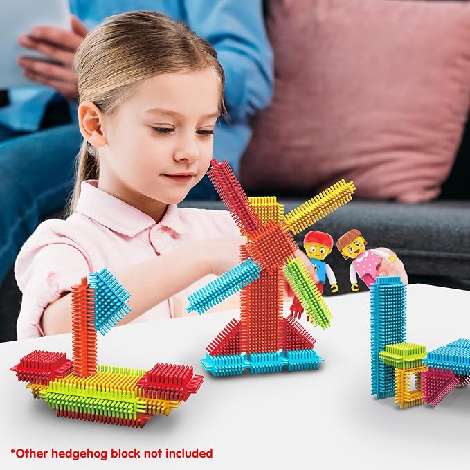 Picasso Toys Hedgehog Blocks 4 Family Action Character Figures Toddler Toy Construction Building Tile Block Expansion Pack Educational Add-on STEM Learning Smart Game Kit Toys Pretend Playset Age 3+ - Image 2