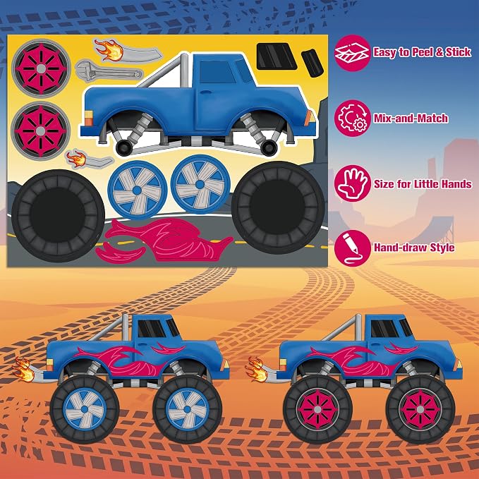 LINAYE 45 Sheets Monster Truck Stickers for Kids Toddlers, Make Your Own Monster Truck Stickers Birthday Party Favors Activities Goodie Bag Filler Crafts for Kids Classroom - Image 4