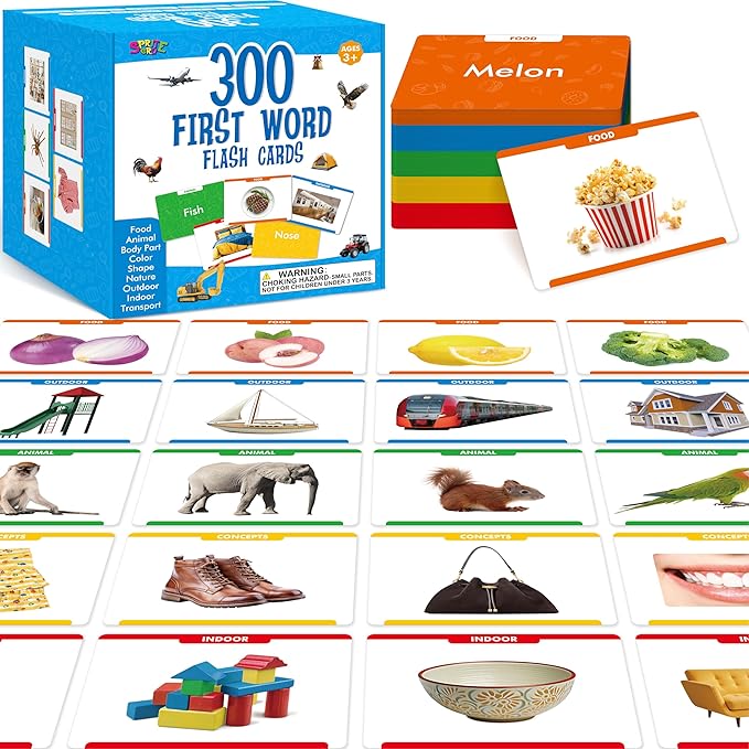 300 Noun Picture-Word Cards, Picture Flashcards Language Builder Visual Aid Speech Development Tool for Autism, ESL Teaching Materials for Adults, Non-Verbal Children Vocabulary Builder for Toddlers by SpriteGru
