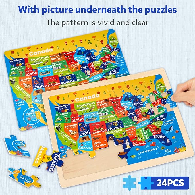 SYNARRY Large USA Map, World Map & Solar System Wooden Puzzles Ages 4-6 - Image 3
