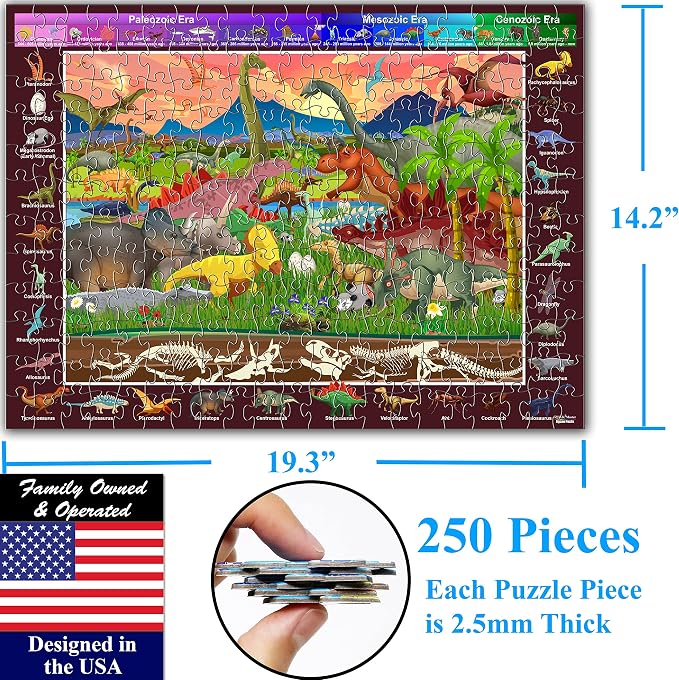 Think2Master Colorful Dinosaurs 250 Pieces Jigsaw Puzzle Puzzle. Great Gift. Size: 14.2” X 19.3”” - Image 2