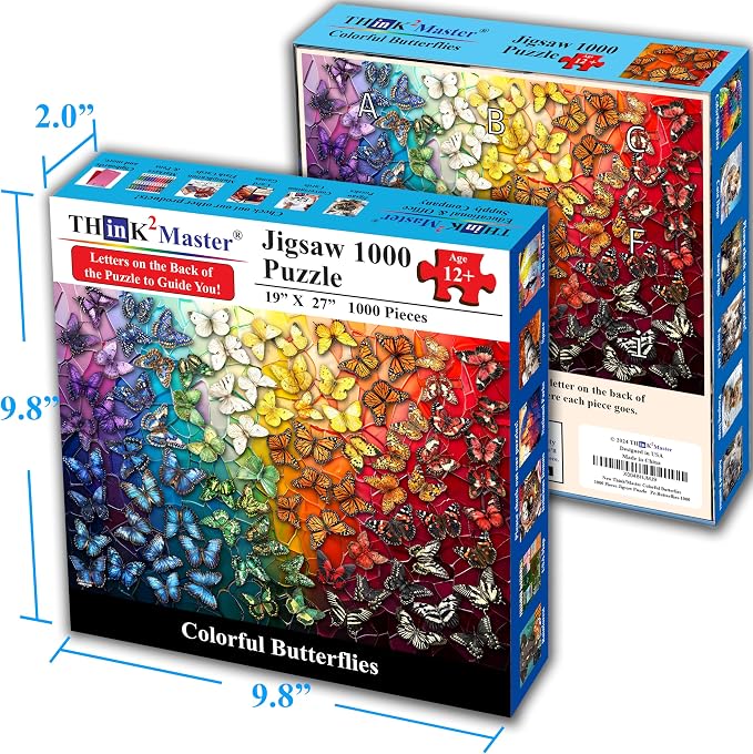 Think2Master Colorful Rainbow of Butterflies & Stained Glass 1000 Pieces Large Format Jigsaw Puzzle for 13+, Teens, Adults & Families. Beautiful Vibrant Illustration Artwork Size: 26.8” X 18.9” - Image 5