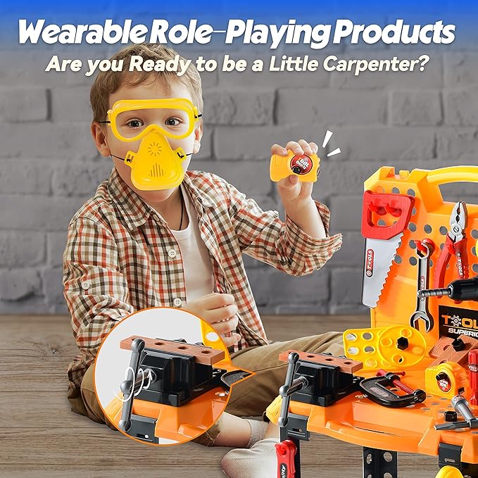 Toy Choi's 82pcs Kids Tool Bench Toy for Age 2-4 - Construction Kid Tool Set Toddler Workbench with Realistic Tools Electric Drill, Build a Tool Bench for Kids Ages 3-5 4-7