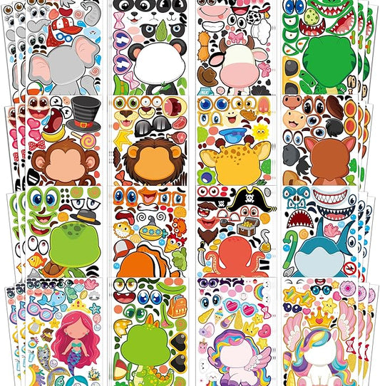 Stickers for Kids - 48 Sheets Make a Animal Face Stickers - Crafts Goodie Bags Stuffers Party Favors Activities Gifts for Kids Toddler Christmas Birthday School Classroom Supplies Age 4-8