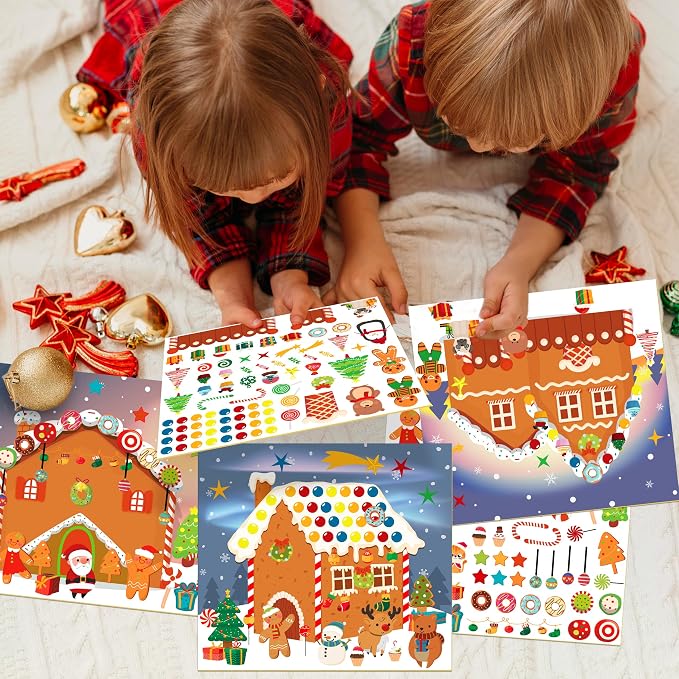 LINAYE 48PCS Make A Gingerbread House Stickers, Christmas Crafts for Kids Toddlers, Gingerbread House Craft Stickers, Christmas Activities Games for Kids Party Favors, 24 Finished Products - Image 5