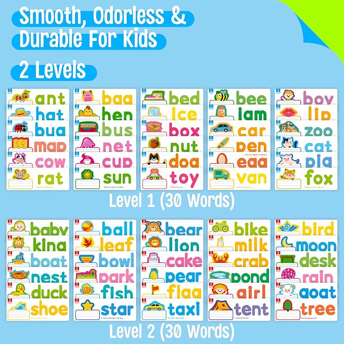 82PCS CVC & CVCC, CCVC Words Builders, 30 Double-Sided Cards & 52 Wooden Lowercase Letters, 2 Levels See & Spell Learning Tool STEM Educational Activities for 3 Years Old Boys and Girls - Image 3