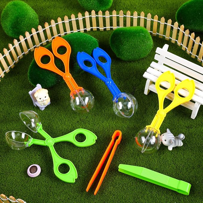 Mudder 12 Pcs Sensory Bin Tools, 6 Bug Catching Tweezers & 6 Scoopers, Hands Fine Motor Tool Set, Fine Motor Skills Toys Backyard Explorer Outdoor Tool Nature Exploration Observation - Image 6