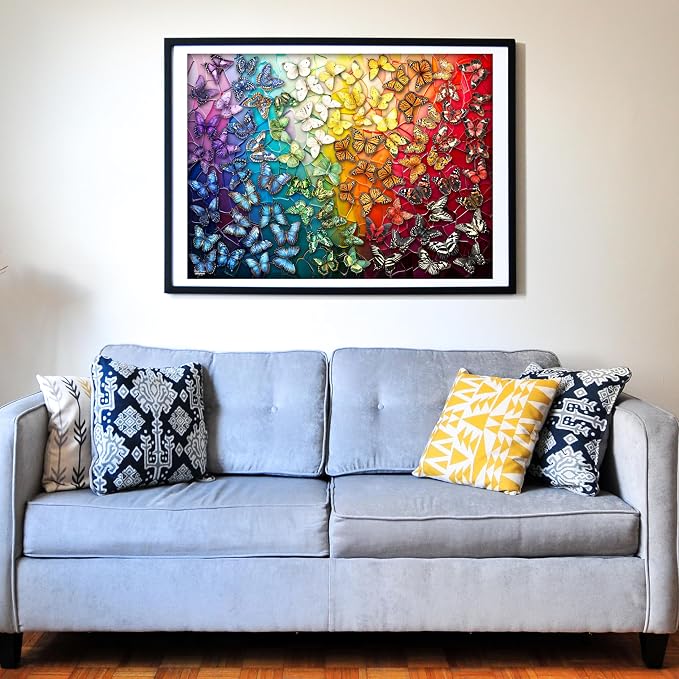 Think2Master Colorful Rainbow of Butterflies & Stained Glass 1000 Pieces Large Format Jigsaw Puzzle for 13+, Teens, Adults & Families. Beautiful Vibrant Illustration Artwork Size: 26.8” X 18.9” - Image 4