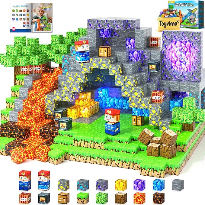 Toyvimo Magnetic Blocks 100PCS Kids Toys Magnetic Building Blocks Build Mine Magnet World Craft Cubes Boys Toys Ages 3-5 4-6 5-7 6-8, 3-12 Year Old Boy Birthday Gifts by Toyvimo