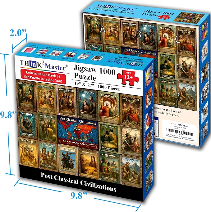 Think2Master Colorful Post Classical Civilization 1000 Pieces Large Format Jigsaw Puzzle: 13+, Teens, Adults & Families. Great Gift with Historical Timeline & World Map. Size: 26.8” X 18.9” - Image 5