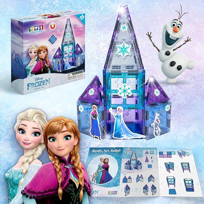 Tytan Toys Disney Frozen Magnetic Tiles Princess Castle - 20-Piece STEAM Building Set with Glitter Tiles & Elsa, Anna, Olaf Stickers - Educational Frozen Toys for Girls Age 3-4+ by TytanToys