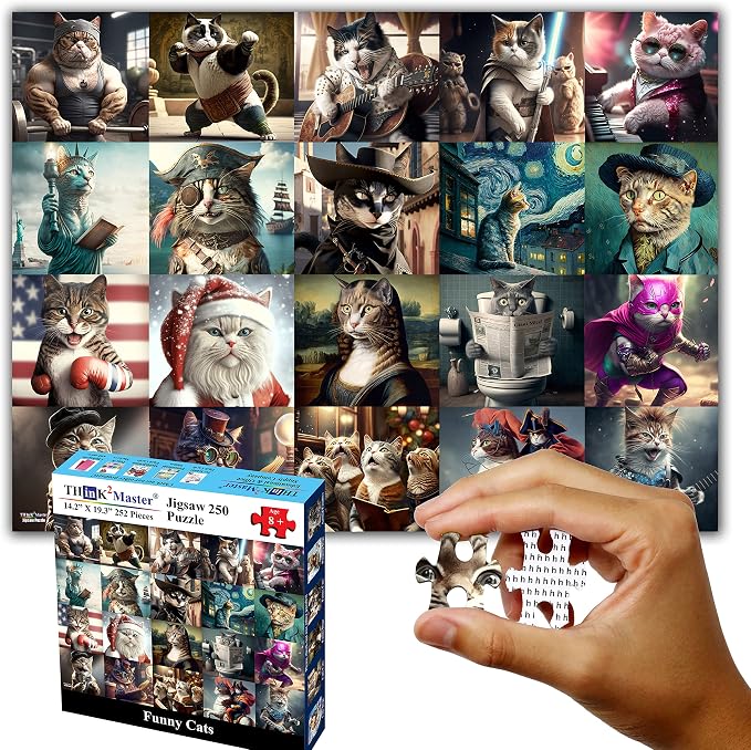 Think2Master Funny Cats 250 Pieces Jigsaw Puzzle Featuring Kittens and Cats. Great Gift. Large Pieces. Size: 14.2” X 19.3” by Think2Master