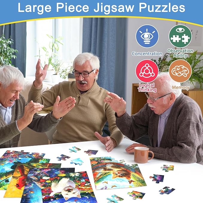 6 Packs 24 Large Piece Puzzles for Seniors,Animals Puzzle for Seniors with Dementia,Turtle Panda Cat Dolphin Bird Dog Easy Jigsaw Puzzle for Alzheimers Memory Games Dementia Activities - Image 4