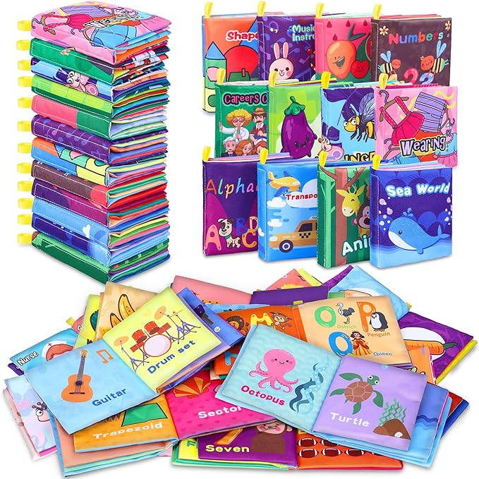 Baby Bath Books, Fabric Soft Baby Cloth Books, Early Education Toys, Waterproof Babies Book for Toddler, Newborn, Infants Perfect Shower Toys, Kids Bath Toys Toddler Gift (12PCS)