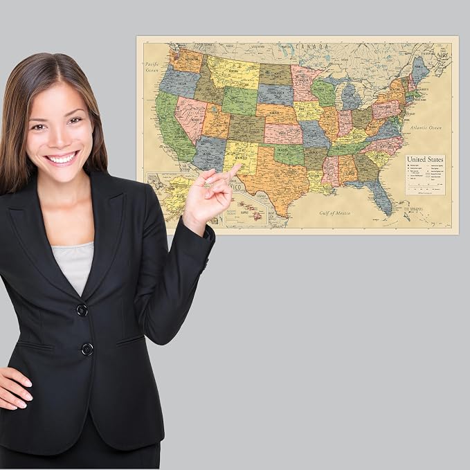 2 Pack - Laminated World Map & US Map Poster Set - Wall Chart Map of the World & United States - Made in the USA [Yellow] - Image 4