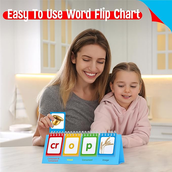 CVCC & CCVC Flip Charts, 40 Words Builder Phonic Games Freestanding Flip Chart Manipulative Spelling Toy Educational Learning Tool for Student Teacher School Supplies - Image 5