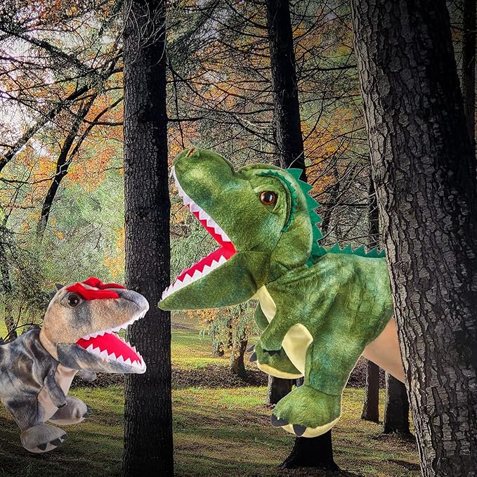 Animal Hand Puppets 11 Inch Sea Turtle Plush Dinosaur Animals Hand Puppet Toys Role-Play Toy Puppets for Kids Storytelling Imaginative Pretend Play Teaching Preschool(Rex and Dilophosaurus)