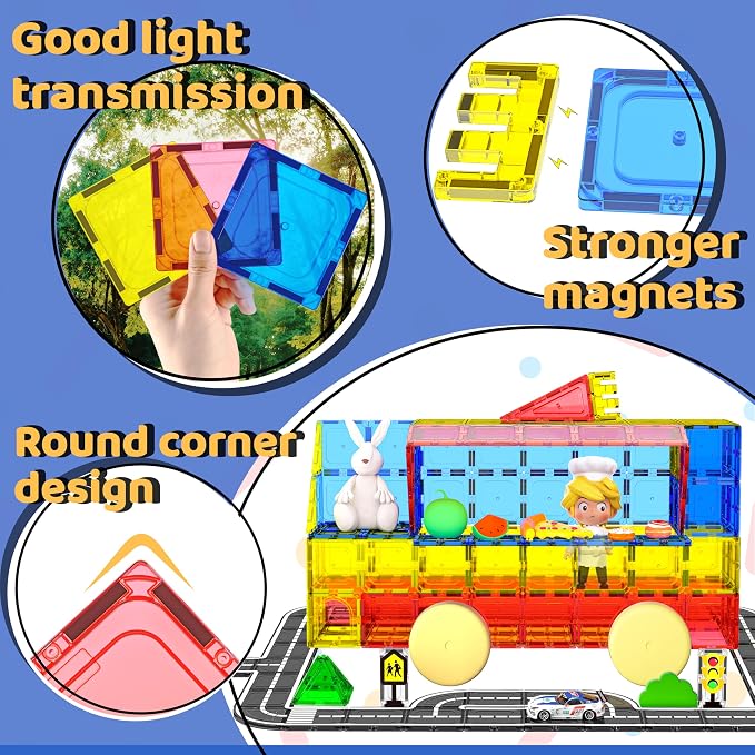 Magnetic Tiles - Road Set, Magnetic Building Blocks, Preschool Montessori Toys Gift for 3+ Year Old Boys and Girls, Sensory Christmas Toys for Kids Aged 3-5 and 4-8, Ideas for Kid with Autism - Image 4