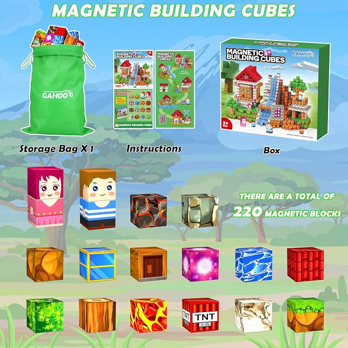 GaHoo 220PCS Magnetic Blocks, Forest Magnetic Building Cubes for Kids - Image 2