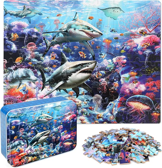 LELEMON Puzzles for Kids Ages 4-6 6-8 8-10 100 Pieces Jigsaw Puzzles for Kids Underwater World Ocean Learning Educational Puzzles Portable Box Pack Toy for Boys and Girls by LELEMON