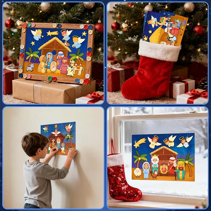 LINAYE 48 Sheets Nativity Scene Stickers, Religious Christian Christmas Stickers Nativity Crafts for Kids School Classroom, Christmas Activities Games for Kids Party Favors 24 Finished Products - Image 6