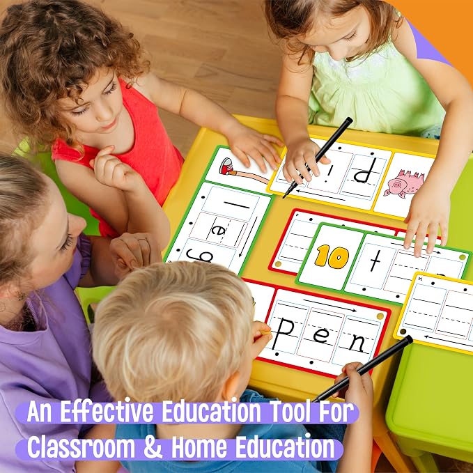 CVC Word Writing Cards, 100 Double-Sided Handwriting Cards 3-Level Short Vowel Spelling Flashcards CVC Sight Words Early Educational Tool for Kids 3 4 5 Years Old (3 Plastic Rings Included) - Image 7