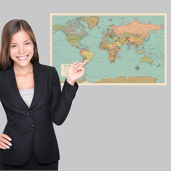 2 Pack - World Map Poster & USA Map Chart [Tan/Color] (LAMINATED, 18” x 29”) - Image 5