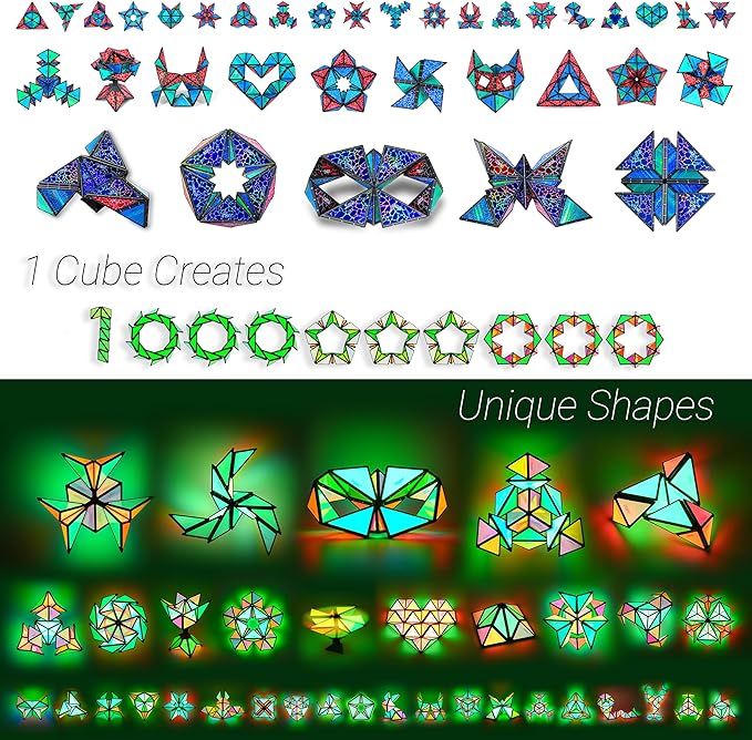 TOSY Magnet Pyramid Glow - 1 Cube Transforms into 1 Billion Shapes, 12 Pieces, 243 Rare Earth Magnets, Glowing, Christmas Stocking Stuffers Gift for Kids, Creative Puzzle STEM/STEAM Toy, 2-Pack