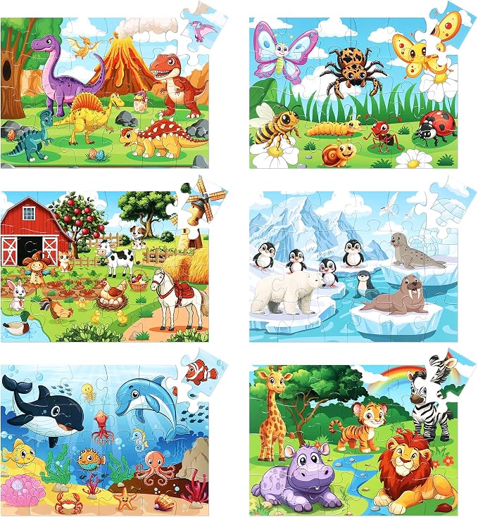 LELEMON Puzzles for Kids Age for 3-5,24 Large Piece Animal Puzzles for Toddler Kids,Children Learning Educational Puzzles Toys for Boys and Girls(6 Packs) by LELEMON