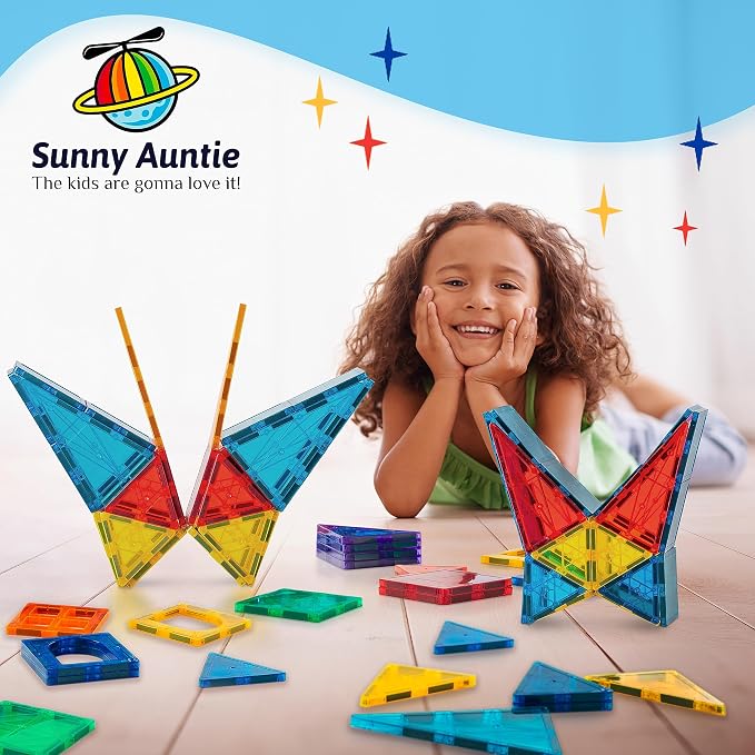 SUNNY AUNTIE Magnetic Tiles STEM Toys Building Set, Ages 3+ - 180 Pieces - Image 8
