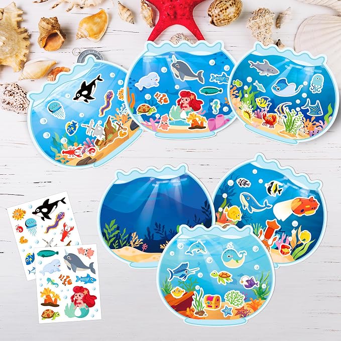 LINAYE 24 Sheets Ocean Stickers with Under The Sea Scenes, Make Your Own Sea Life Animal Fish Stickers, Ocean Summer Crafts Activities for Kids - Image 5