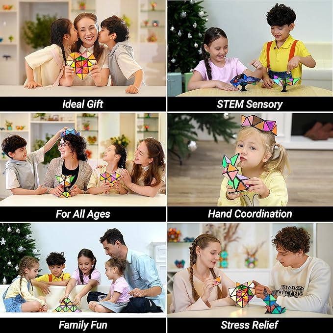 TOSY Magnet Pyramid Stone - 1 Cube Transforms into 1 Billion Shapes, 14 pcs (12 Puzzle pcs and 2 Spinners), 243 Magnets, Christmas Stocking Stuffers Gift for Kids, Creative Puzzle STEM Toy, 3-Pack