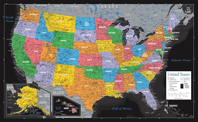 Palace Learning Laminated World Map & US Map Poster Set - 18" x 29" - Wall Chart Maps of the World & United States - Made in the USA (LAMINATED) (Black) - Image 4
