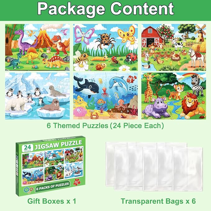 LELEMON Puzzles for Kids Age for 3-5,24 Large Piece Animal Puzzles for Toddler Kids,Children Learning Educational Puzzles Toys for Boys and Girls(6 Packs) - Image 3