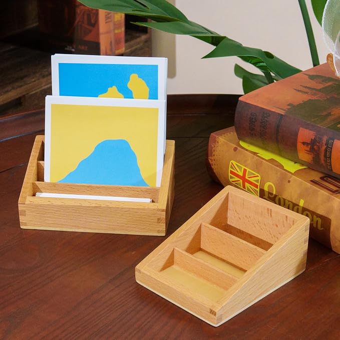 Premium Montessori Large Three Part Box 2pcs– Solid Beechwood Storage Box for Language 3-Part Cards, Sorting & Classification Tray, Practical Life Materials for Card Organization, Homeschool Classroom by PENEPICO-SIMPLELIFE