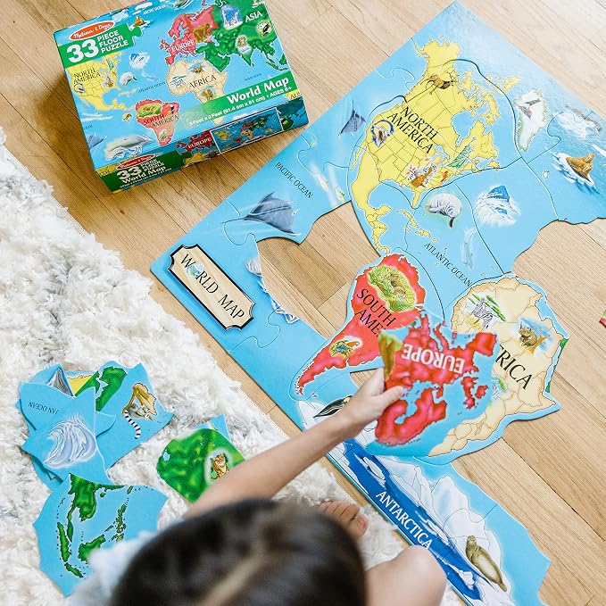 Melissa & Doug World Map Jumbo Jigsaw Floor Puzzle (33 pcs, 2 x 3 feet) - Image 2