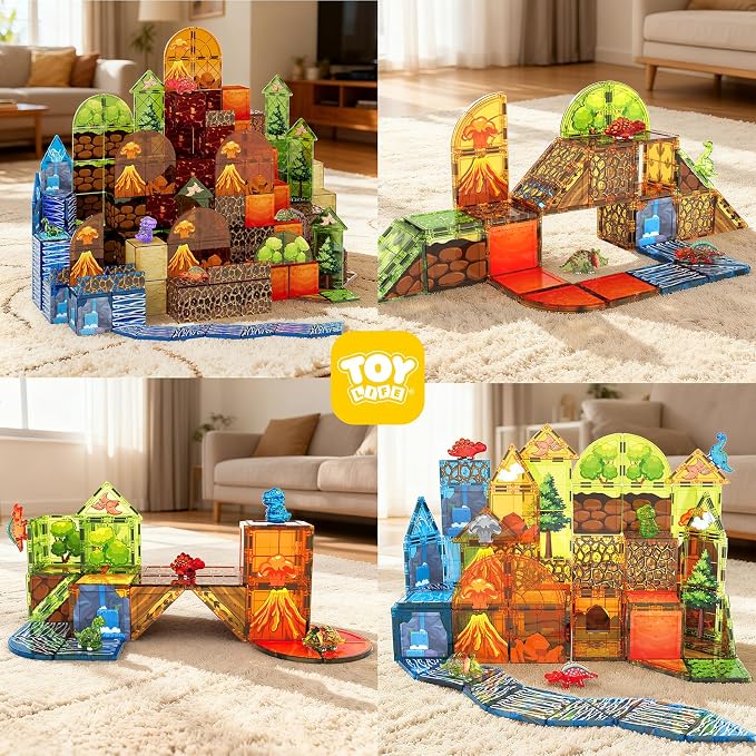 TOY Life Dinosaur Magnetic Tiles, 79-Piece Lava STEM Set, Ages 3-8 - Image 7