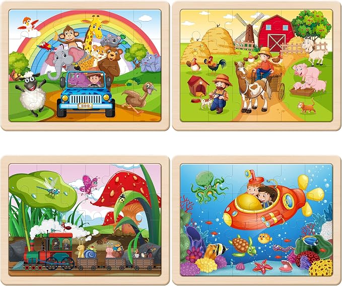 SYNARRY Large Animal Wooden Puzzles for Kids Ages 4-6, 4-in-1 Gift Set - Image 2