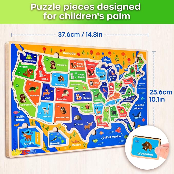 SYNARRY Large USA World Solar System Wooden Puzzles for Kids Ages 4-6, Wood Jigsaw Puzzles Educational Games Toys Gifts for Toddlers, Learning United States World Space Maps for Boys Girls Ages 3-8 - Image 6