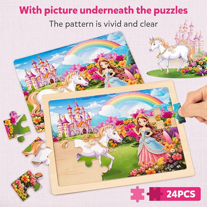 SYNARRY Large Unicorn Princess Fairy Wooden Puzzles for Kids Ages 4-6 - Image 3