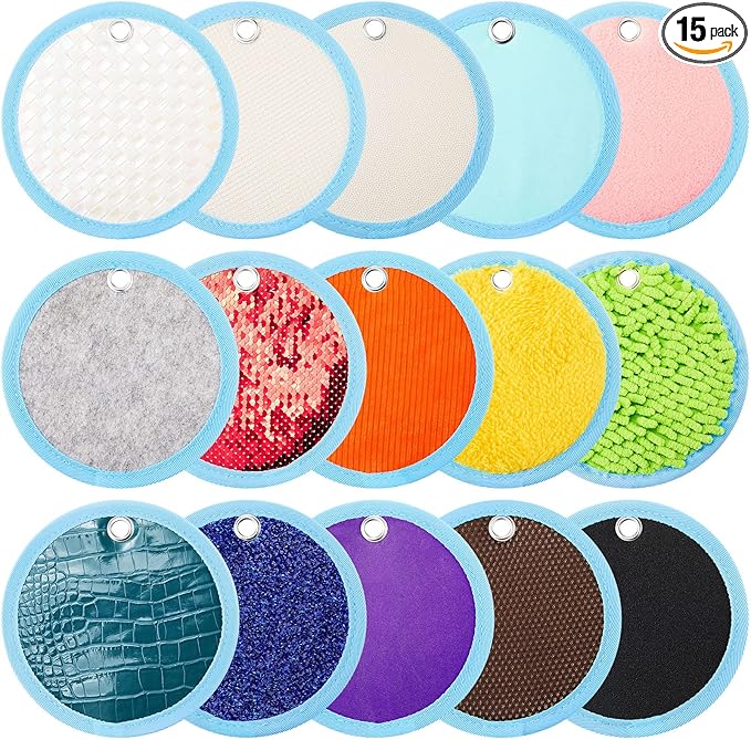 Haull 15 Set Sensory Mats Assorted Textured Sensory Floor Tiles Room Wall Panel Sensory Exercise Tactile Toy for Autistic Children Kids Baby Toddler Fidgeting Activity(Round,5.91 Inch)