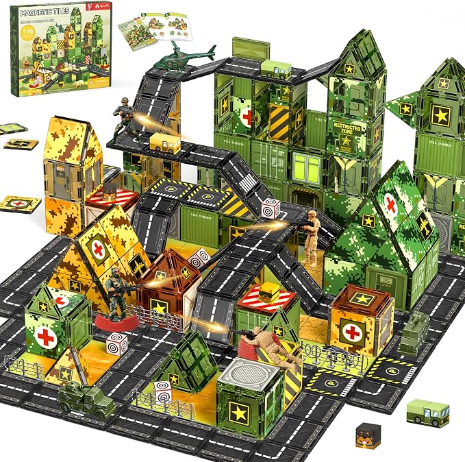 VigorFun Army Toys Magnetic Tiles Building Blocks Set for Kids Ages 3+ by Vigorfun