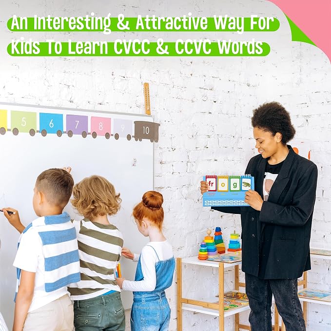 CVCC & CCVC Flip Charts, 40 Words Builder Phonic Games Freestanding Flip Chart Manipulative Spelling Toy Educational Learning Tool for Student Teacher School Supplies - Image 7