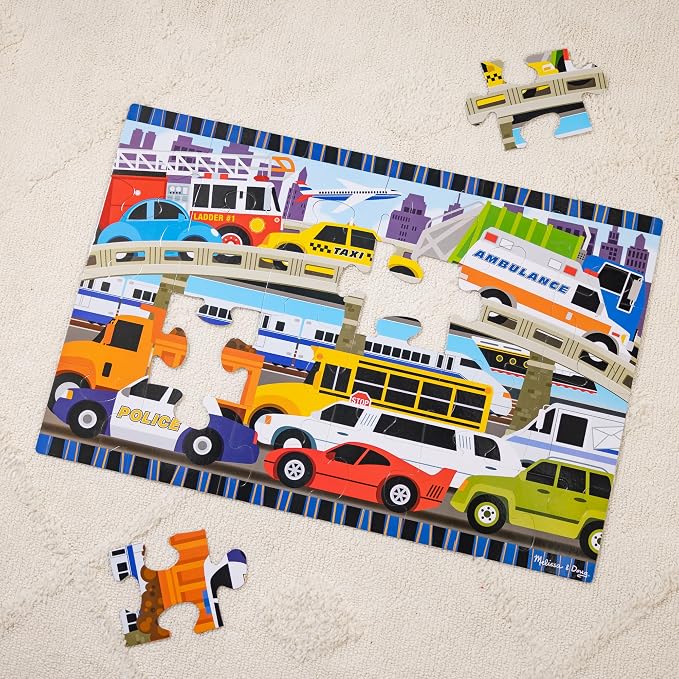 Melissa & Doug Traffic Jam Jumbo Floor Puzzle (24 Pieces, 2 x 3 Feet), Vehicle-Themed Jigsaw Puzzle for Preschoolers and Kids Ages 3+ - FSC Certified - Image 9
